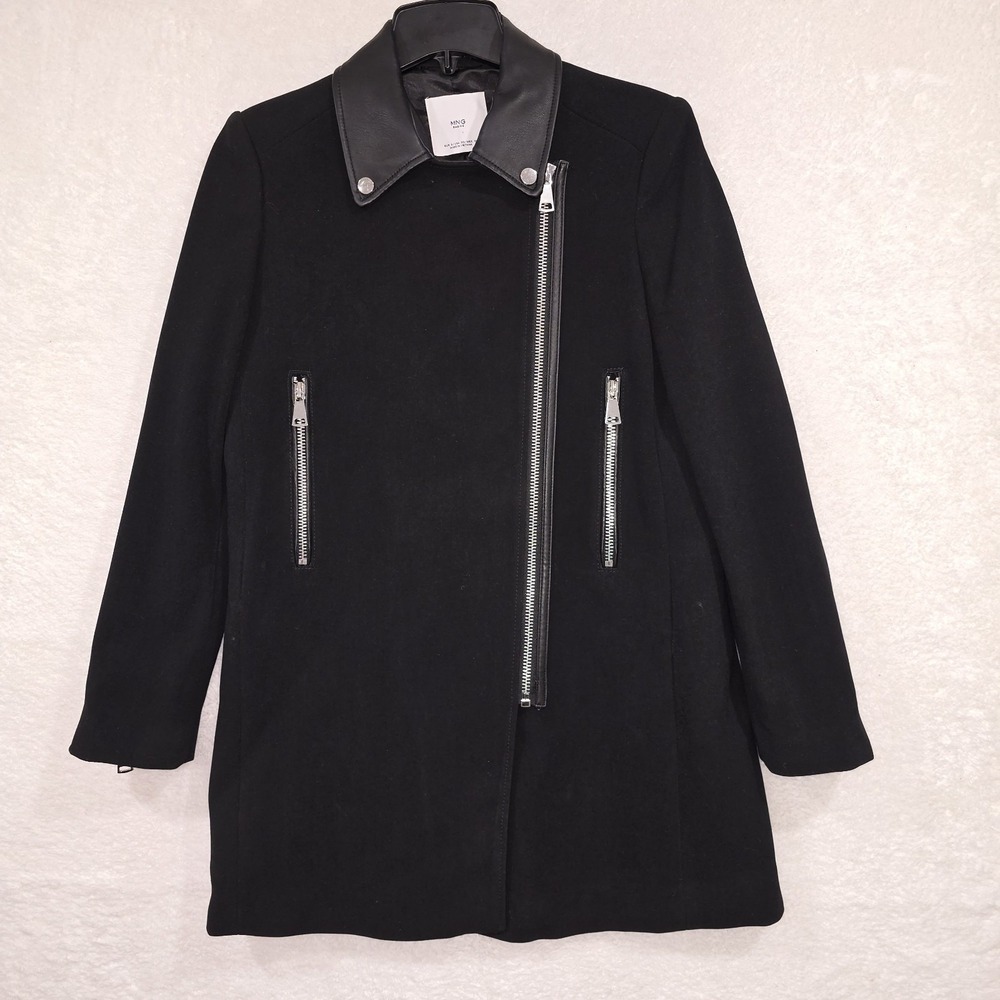 Mango MNG Women's Moto Peacoat Jacket‎ Black Size XS With Zipper